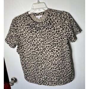 Charter Club Women Beige Black Leopard Print Short Sleeve Top Size L